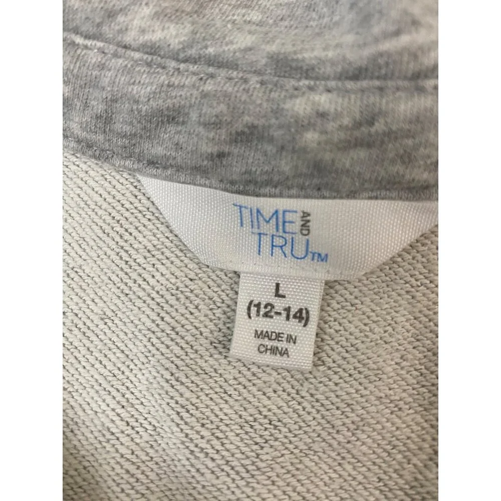 Time and Tru Womens Gray Split Neck Pullover Sweatshirt Top Size L 12-14 - Picture 8 of 11
